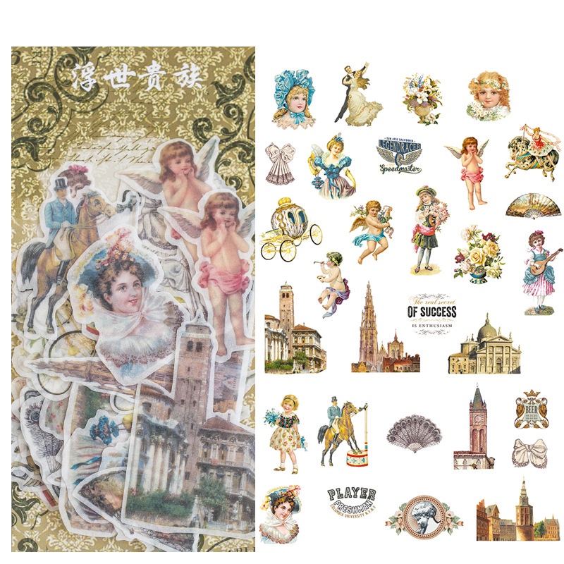 Bộ 60 Miếng Dán 10 Kiểu Họa Tiết Cây Cối / Hoa / Chim Kiểu Retro Trang Trí Sổ Tay