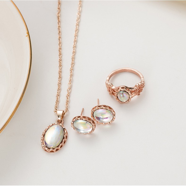 Bộ Trang Sức Mạ Vàng 3 Trong 1 Đính Đá Opal Nhiều Màu