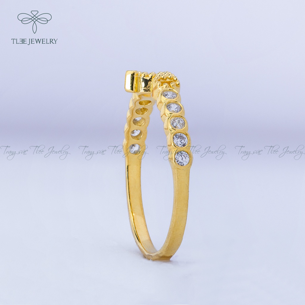 Nhẫn bạc nữ TLEE vương miện ba chóp mạ vàng 14k cao cấp NCJ A0112