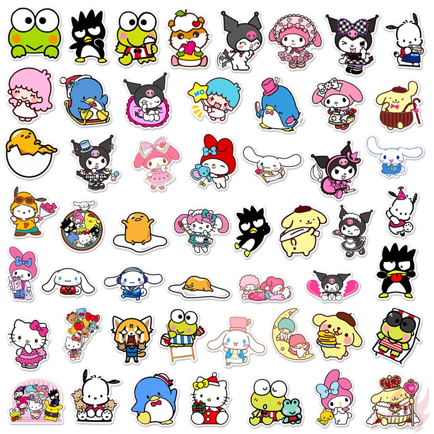 ❉ Sanrio Cartoon Kawaii Character Mixed Series 04 Stickers ❉ 50Pcs/Set Q Melody Kuromi Kerokero Keroppi Cinnamoroll Hello Kitty DIY Fashion Luggage Laptop Skateboard Decals Doodle Stickers