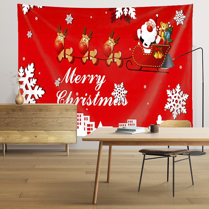 Thảm Treo Tường Bằng Polyester Hình Tuần Lộc / Ông Già Noel / Cây Thông Kèm Kẹp Trang Trí Phòng Ngủ