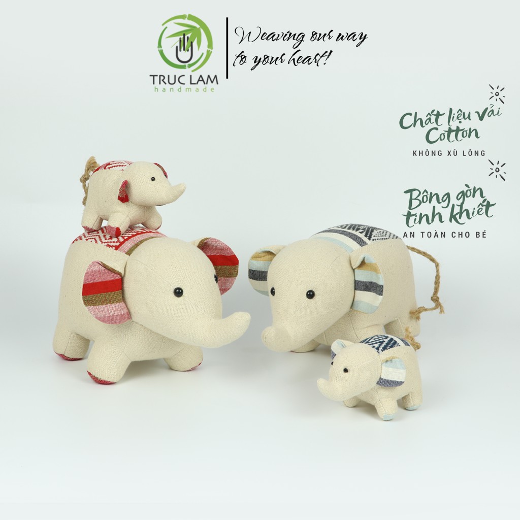 Đồ Chơi Cho Bé Thú Nhồi Bông Cặp Voi Mẹ Con Vải Thổ Cẩm Dệt Tay Bông Gòn Cao Cấp – Trúc Lâm Handmade