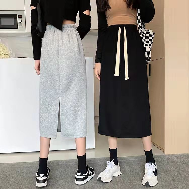 Chân váy dài xẻ tà phối dây rút phong cách Hàn Quốc đơn giản thời trang