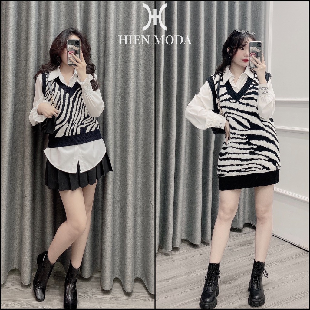 Áo len gile hoạ tiết vằn,áo Gile frorm rộng kiểu dáng hàn quốc | BigBuy360 - bigbuy360.vn