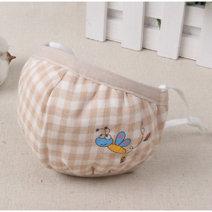 Khẩu trang vải cotton 3 lớp quai rút cho bé 0-3 tuổi