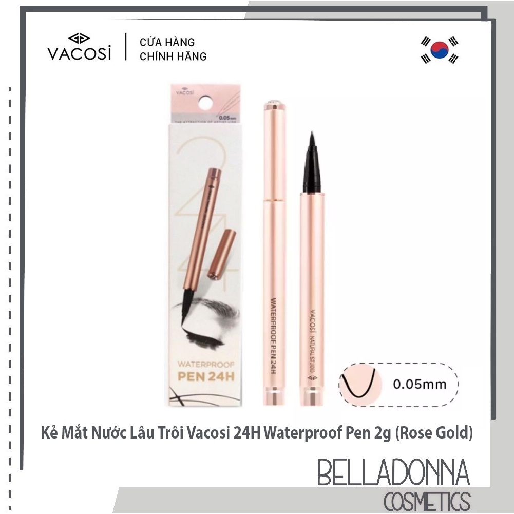 [CHÍNH HÃNG] Kẻ Mắt Nước Lâu Trôi Vacosi 24H Waterproof Pen 2g (Rose Gold)