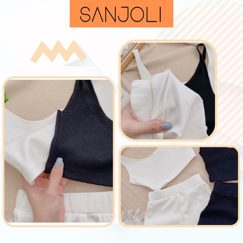 Set Áo Croptop SANJOLI Set Bộ Thể Thao Nữ Áo 2 Dây Phối Quần Đùi Biker Cá Tính AOE12