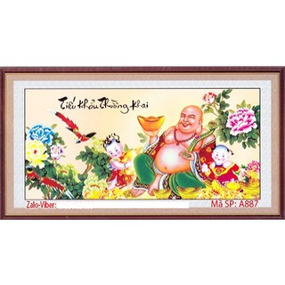 tranh thêu chữ thập thần tài kt 111x55cm