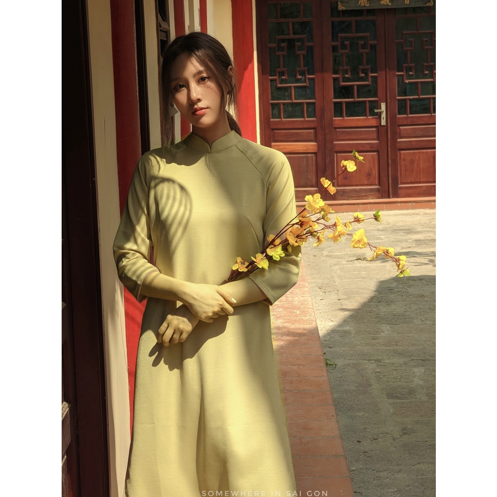 Set Áo dài Rosemary Lụa Tây Thi Vàng Cải Chua