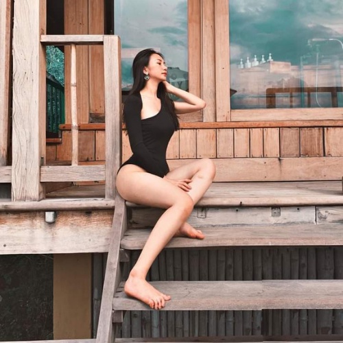 Bikini đồ bơi 1 mảnh tay dài lệch vai KONKUN MS16