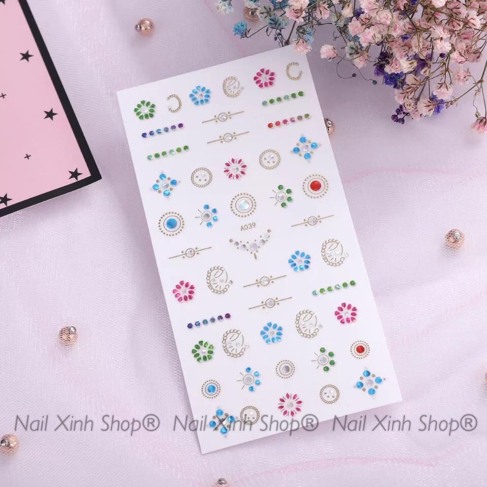 Nail sticker 3D, nail sticker hoa văn, charm, giả đá khối, ánh xà cừ, nail art, phụ kiện nail chuyên dụng