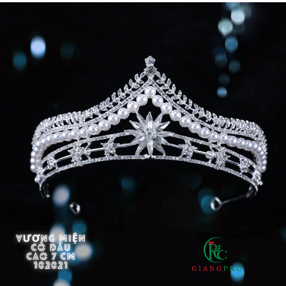 [HCM] Vương miện cô dâu 7cm đá hạt trai Giangpkc S221337 mẫu mới tháng 10-2021