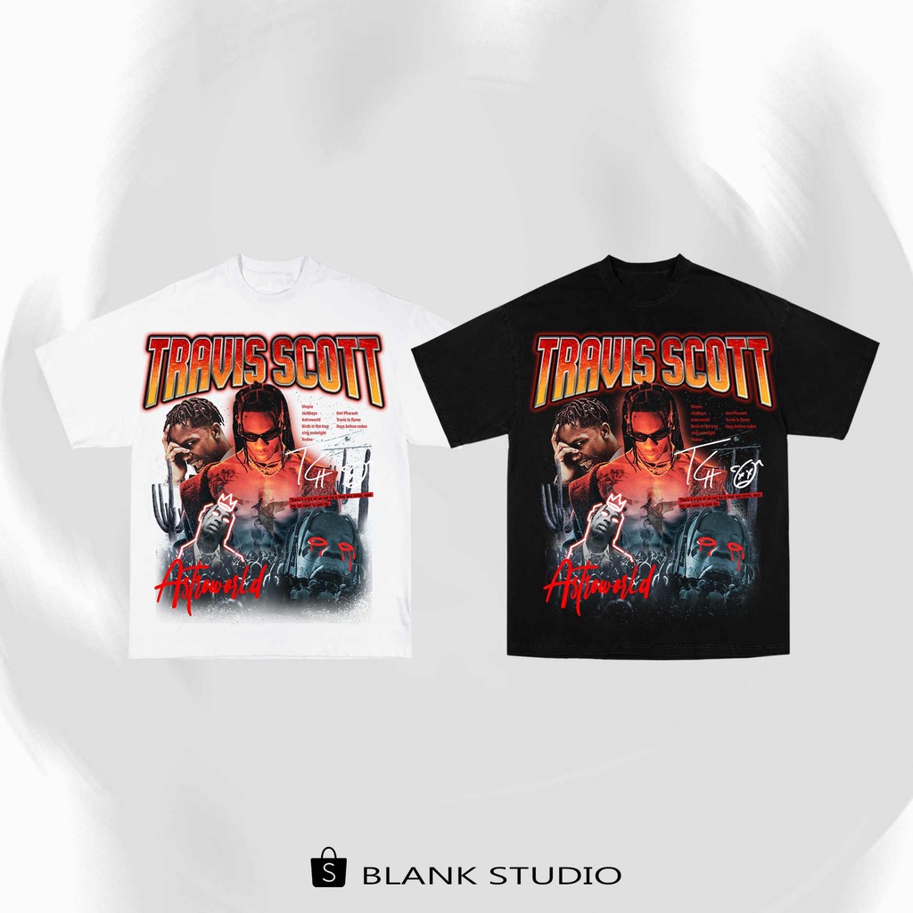 BLANK | Áo Thun ASTROWORLD Tay Lỡ Unisex - Đen/Trắng Cổ Tròn