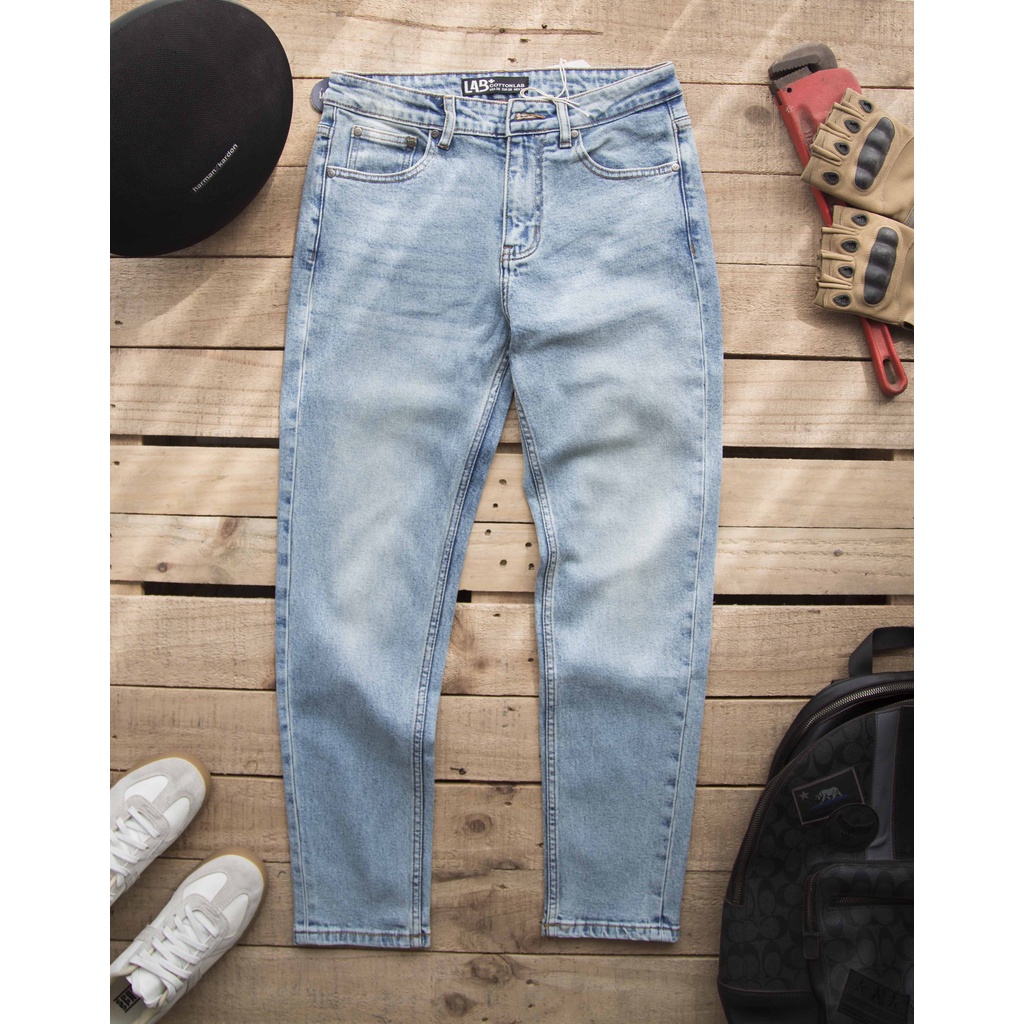 Quần Jean nam vải Denim co giãn nhẹ form Slimfit | quần nam jean xanh bạc  - LAB903