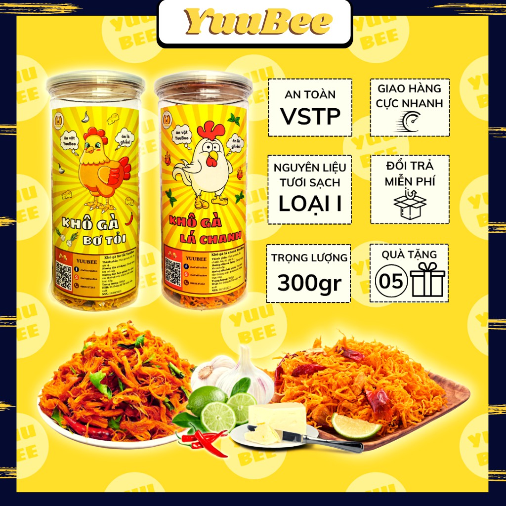 Khô gà lá chanh, Khô gà bơ tỏi xé cay siêu ngon 300g 500g 1kg YUUBEE - Đồ ăn vặt Việt Nam - Ăn vặt YuuBee