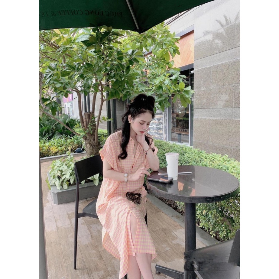 Váy sơmi basic xốp kẻ ô,đầm dáng suông,maxi dài đủ 3 màu bầu bí bon chen thoải mái-Minxy shop