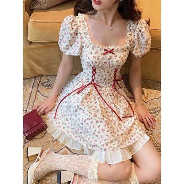 Jiashucheng Đầm Hoa Phối Ren Bèo Nhún Thời Trang Mùa Hè Xinh Xắn Cho Nữ