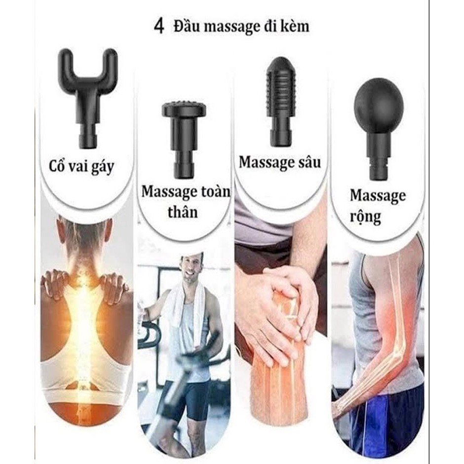 Súng Massage 4 Đầu 6 Chế Độ Fascial Giảm Cơ Căng Cơ Trị Nhức Mỏi Vai Gáy Nhỏ Gọn