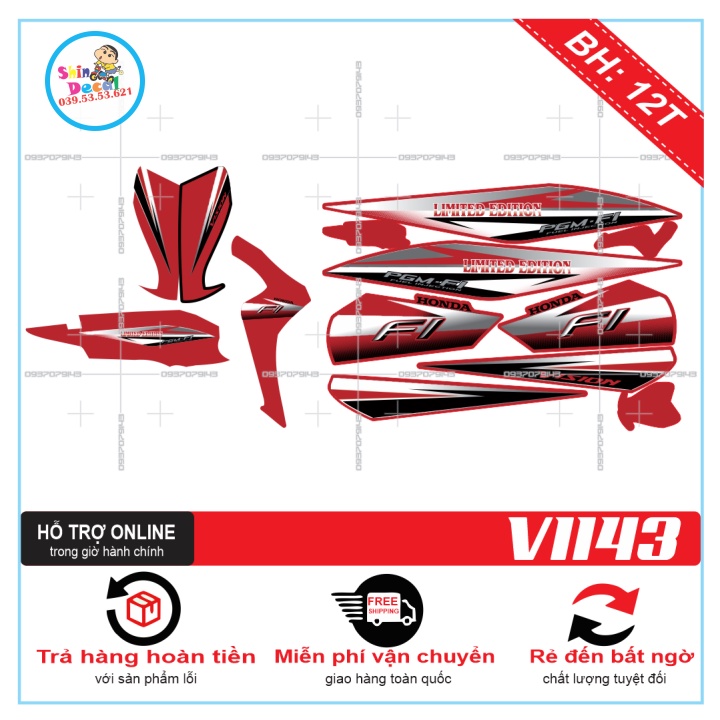TEM XE VISION 2016 DÁN XE ĐỎ 1143 -- SHIN DECAL 2