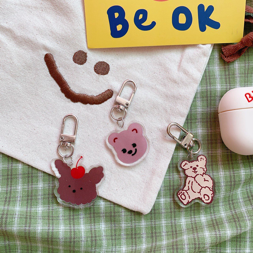 Móc Khóa Hai Mặt Hình Gấu Dễ Thương Phong Cách Hàn Quốc