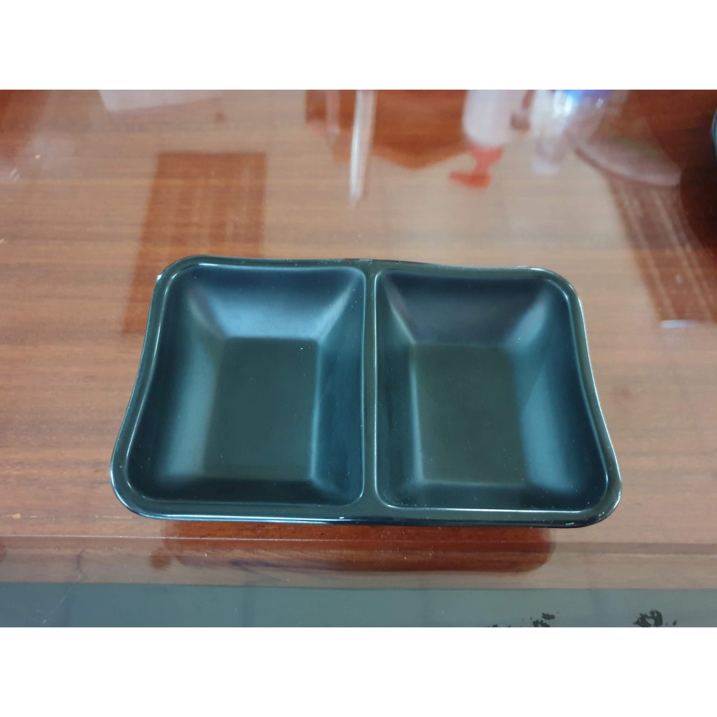 Dĩa chấm 2 ngăn nhựa Melamine Nhám Đen/Nhám Xám (C108N)