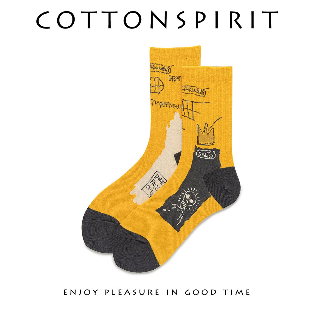 Tất Nam nữ Unisex Cổ Cao thiết kế In hình Graffiti Cá tính Thu Đông Cotton Cao cấp Vớ Cổ cao Nam nữ Unisex