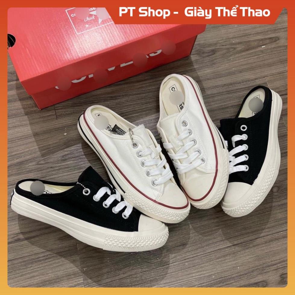 [FreeShip] Giày CV 1970s sục đen trắng thấp cổ, Giầy Cv đạp gót trắng đen đế kem full hộp Sneaker