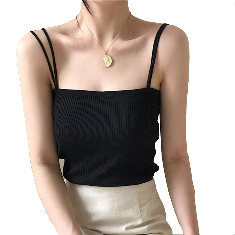 DUNEA Áo 2 dây dệt kim màu trơn thời trang dành cho nữ