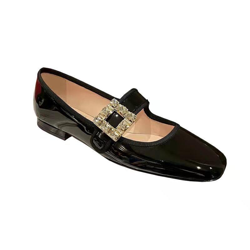 Giày Mary Jane mũi vuông đính đá thời trang mùa thu cho nữ