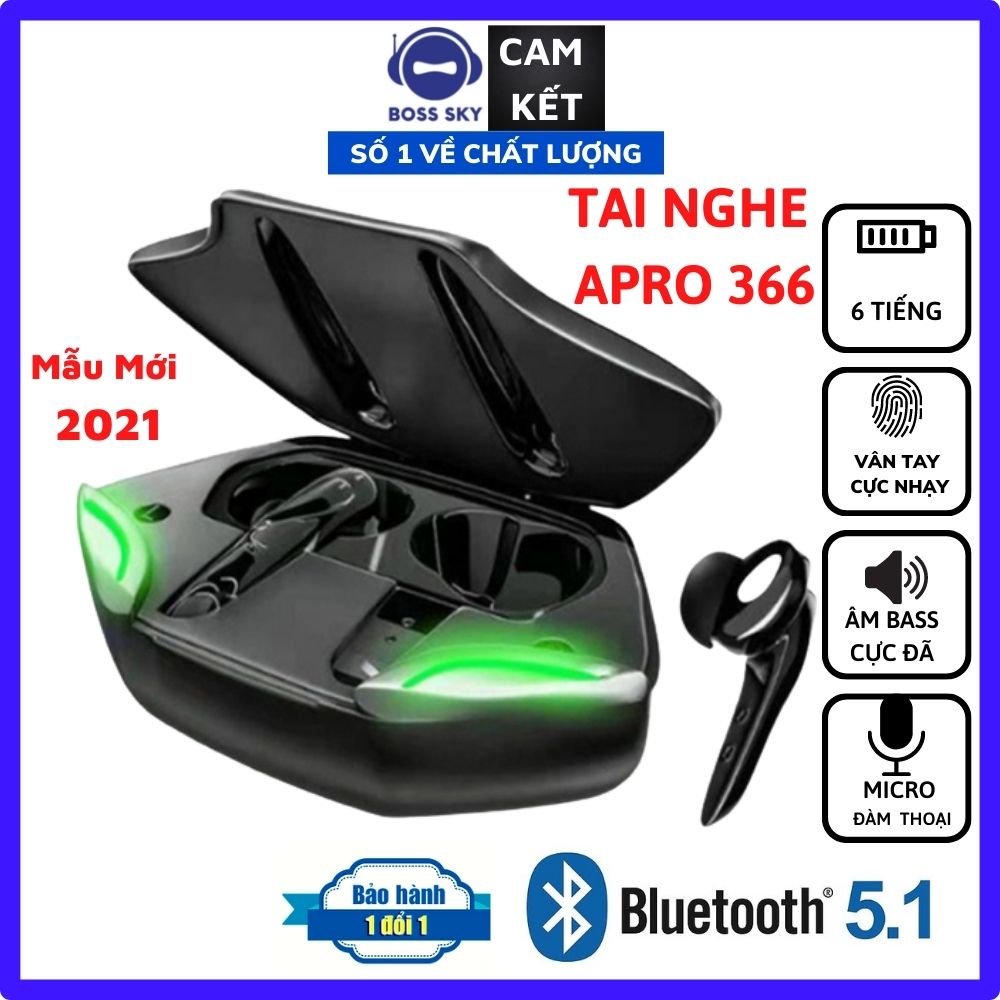 Tai Nghe Bluetooth Gaming Apro366 TWS Bass Mạnh Pin Trâu Có Mic Độ Trễ Cực Thấp Khi Chơi Game HF8 BOSS SKY