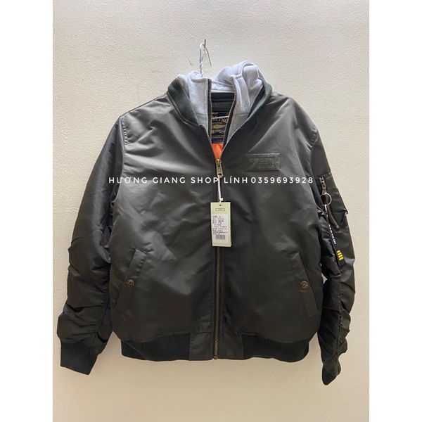 Áo khoác Pilot USA phối mũ nỉ màu xanh lính USA thời trang cao cấp