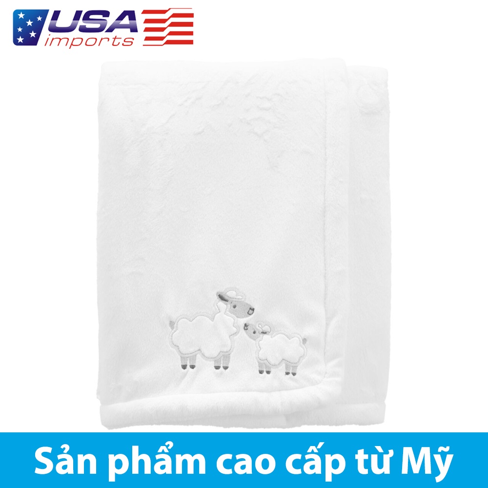 Chăn mền nhung trắng hoạ tiết cừu Car-tờ Auth Từ Mỹ (9L767910)