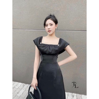 Váy trễ vai phối cúc ngọc (Ảnh thật)
