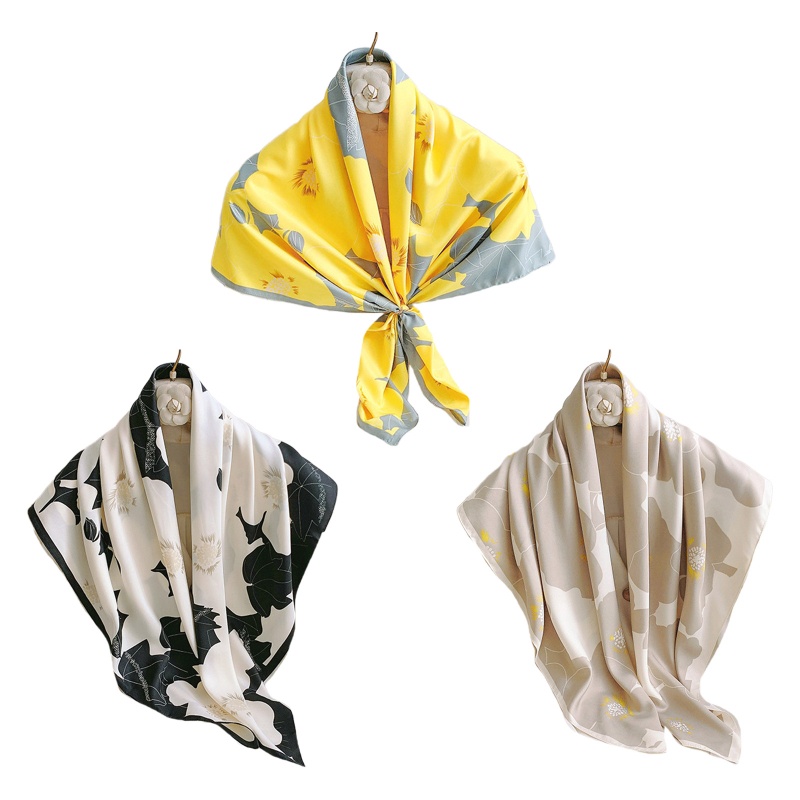 Khăn Choàng Lụa Satin 90x90cm In Họa Tiết Hoa Thời Trang Cho Nữ