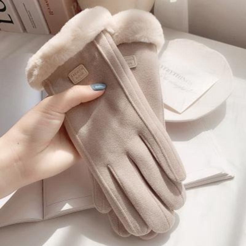 Găng Tay Da Lộn Lót Lông Cừu Lót Lông Cừu Dày Dặn Giữ Ấm Chống Lạnh Dễ Thương Dành Cho Bạn Nữ Đi Xe Đạp Vào Mùa Đông