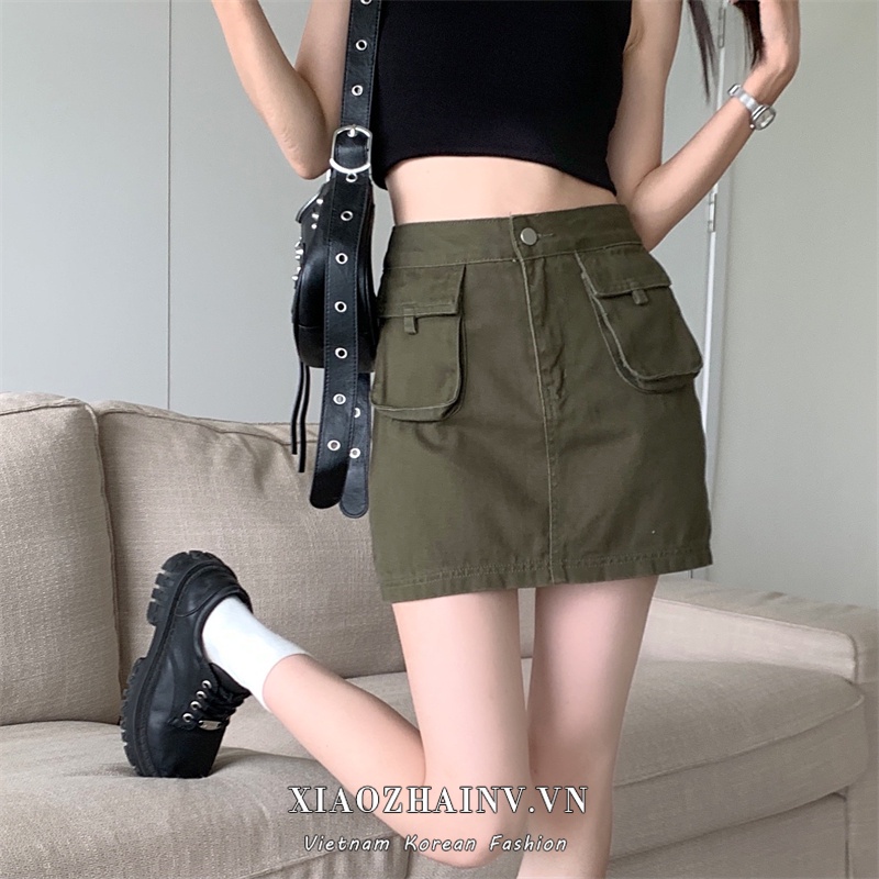 Xiaozhainv Váy denim Ngắn Lưng Cao Thời Trang Mùa Hè Dành Cho Nữ