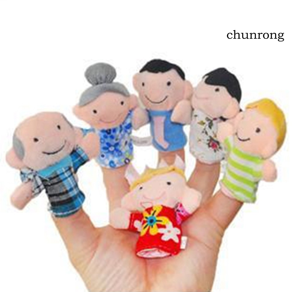 CR+6Pcs Baby Kid Plush Cloth Play Game Learn Story Family Finger Puppets Toys Set