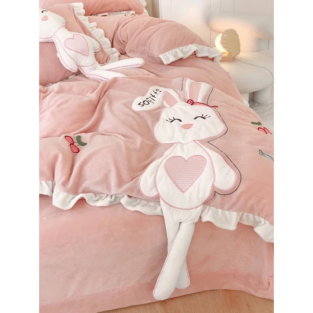 Bộ chăn ga gối nỉ nhung cao cấp, không tích điện tạo ấm nhanh bảo vệ sức khỏe sẵn hàng SHOP VŨ THỊ THƠM