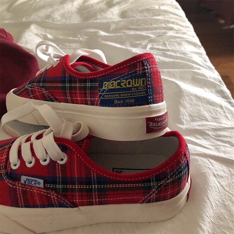 Giày Dây Kẻ caro đỏ Canvas | Ảnh thật cuối