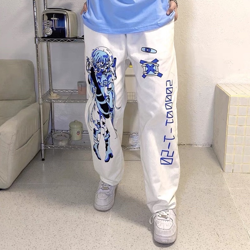 Quần dài trắng unisex hoạ tiết