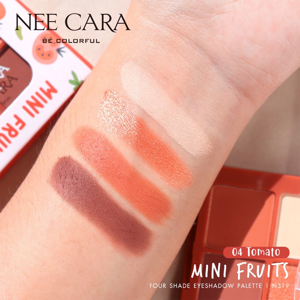 [Thailand] Phấn Mắt Nee Cara Mini Fruits 4 Ô Màu Hàng Lỗi Nhẹ