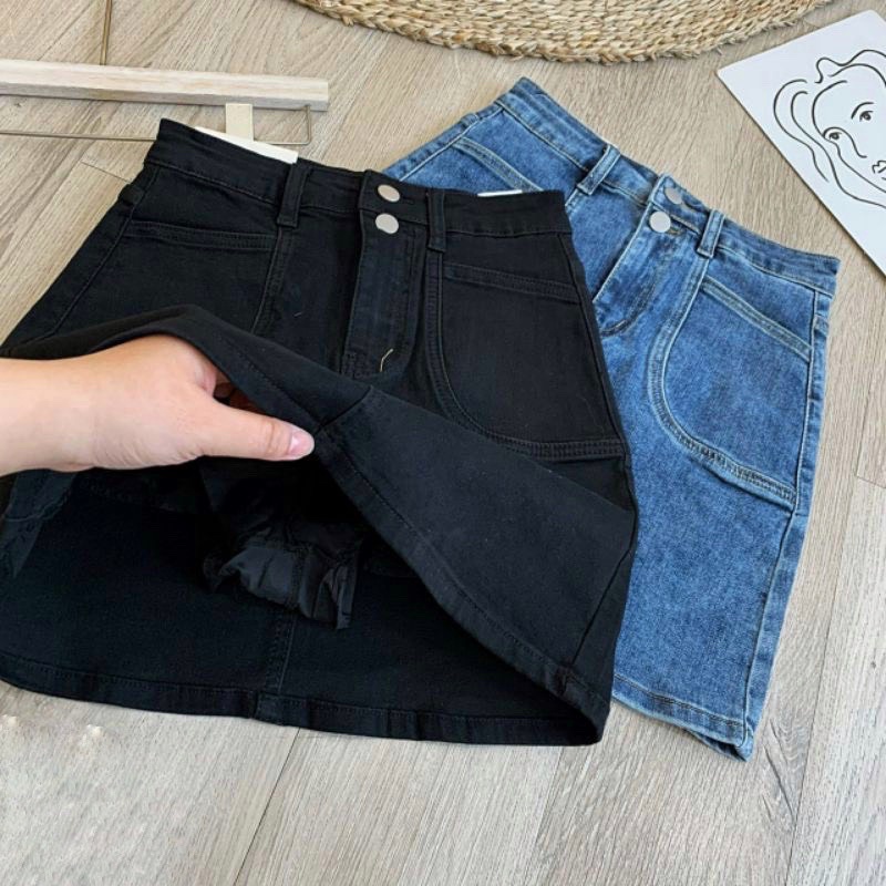 Chân váy jean co giãn nắp túi