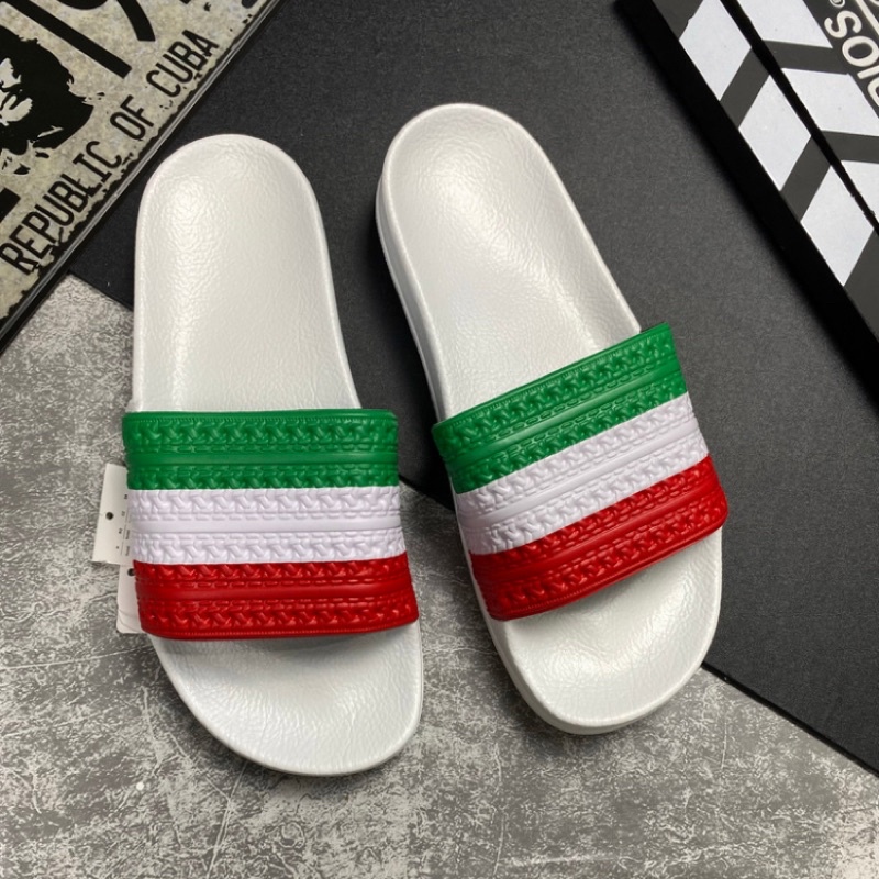 Dép Quai Ngang ITALY Đế Trắng 3 Sọc Cờ Ý - Dép Bánh Mì ADIDAS Nam Nữ Đế Cứng, Đường Keo Chắc Chắn - Shop MR BEAN