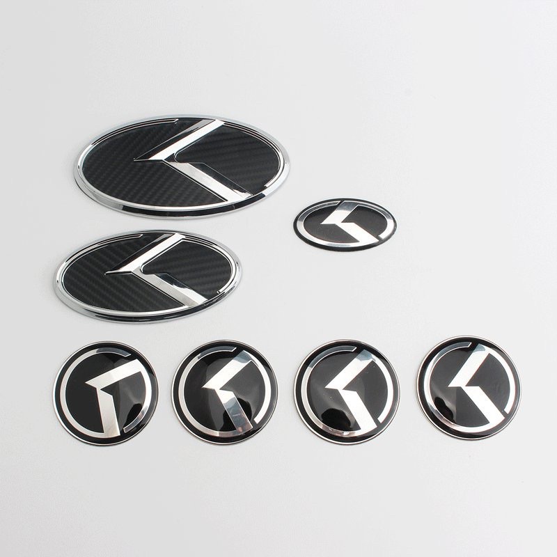 Bộ logo Kia chữ K 7 chi tiết cho KIA & HYUNDAI Nền Carbon
