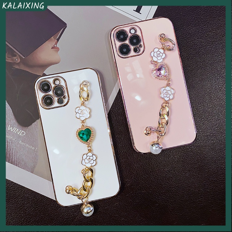 Ốp Điện Thoại Mềm Phối Dây Xích Lấp Lánh Cho iPhone 14 Pro Max 13mini 12mini 13 12 11 11pro 6 6s 7 8 Plus X Xr Xs Max