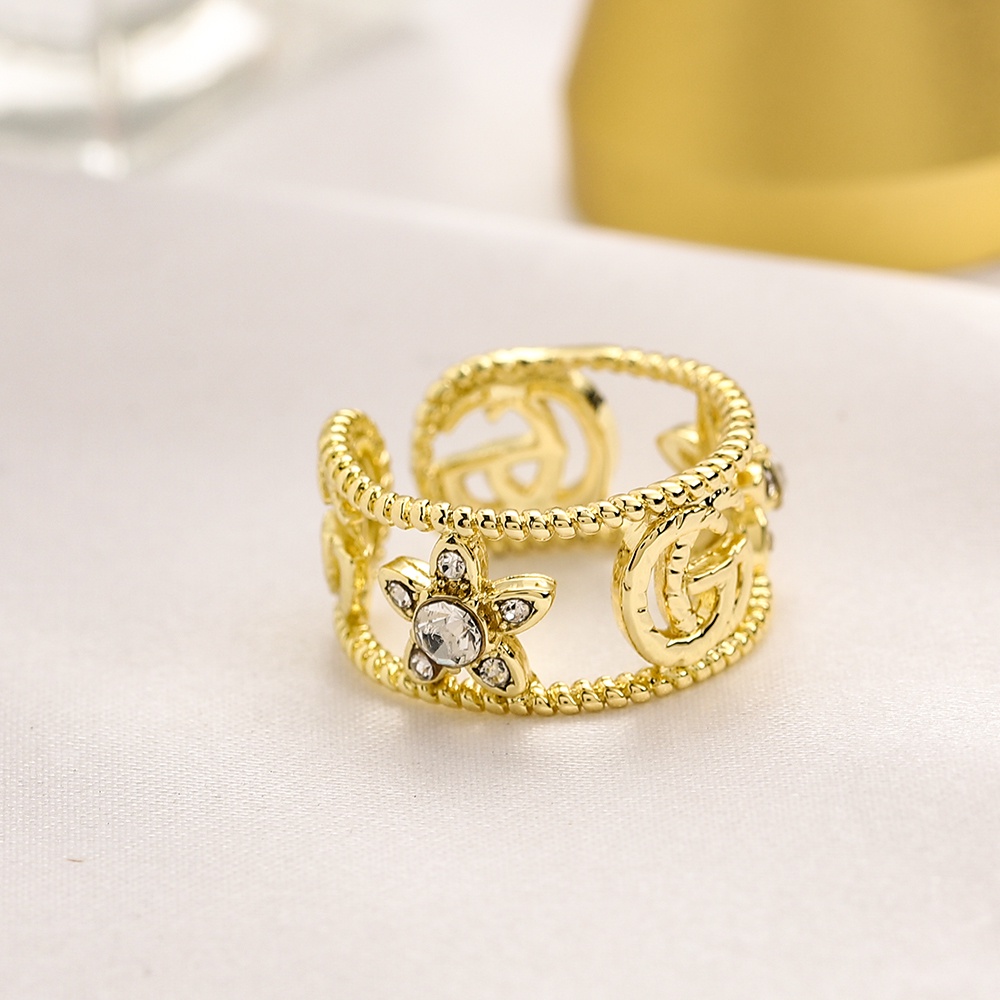 Nhẫn Gucci Mạ Vàng / Bạc 925 Hai Mặt Khắc Chữ Phong Cách Hàn Quốc Đơn Giản Sáng Tạo Dành Cho Nữ