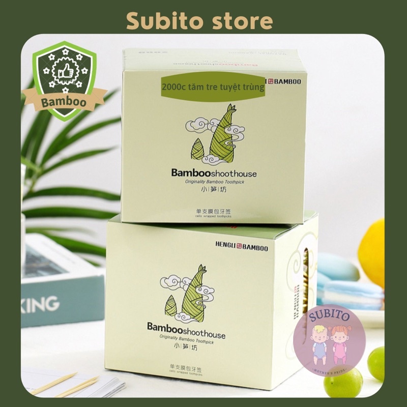 Hộp 2000 chiếc tăm tre xỉa răng tuyệt trùng BAMBOO có bọc riêng từng chiếc