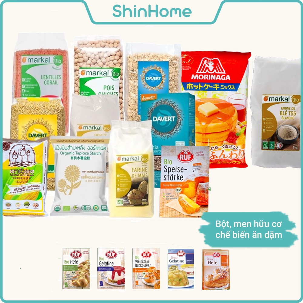 Bột hữu cơ cho bé ăn dặm tổng hợp (bột mì, bột năng, bột gelatine, bột bắp, bột pancake...)