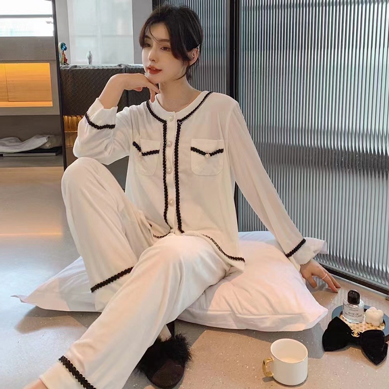 (MớI) Bộ Pijama Nhung DàI Tay Giữ ẤM Cho Nữ