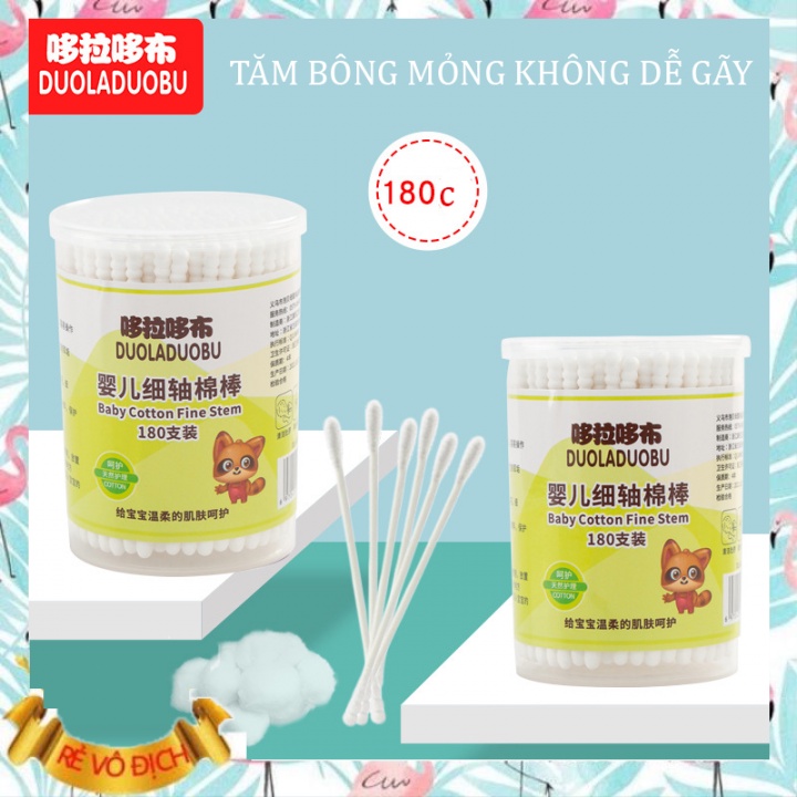 Tăm bông cho bé sơ sinh DUOLADUOBU hộp 180 que - Tăm bông tự nhiên an toàn cho da trẻ nhỏ